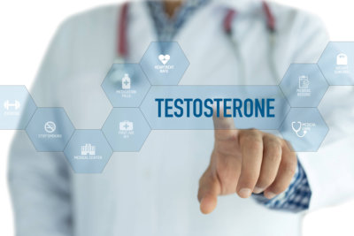 doctor touching the word testosterone